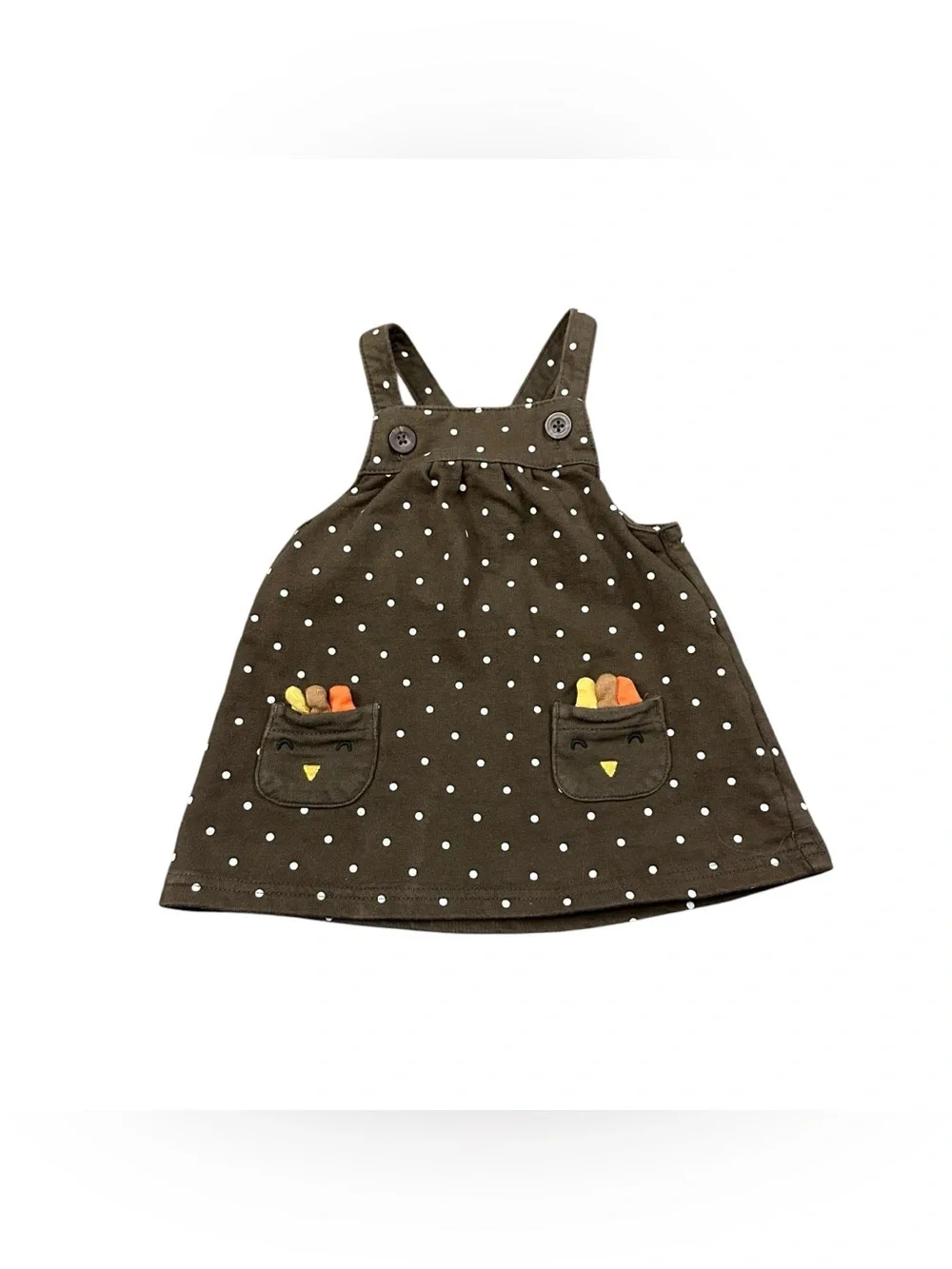 Carter’s Baby Girl 6M Brown Polka Dot Turkey Pocket Jumper Dress Thanksgiving